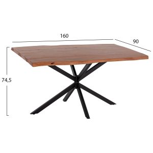 Трапезна маса акация масив-черна метална основа 160x90x74,5hcм Hm11882
