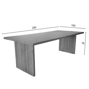 Zebra teak dining table in natural shade 220x100x75cm