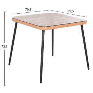 Трапезна маса квадратна Allegra Hm5536,11 черен Метал-p,e, ратан в натурално 79,5x79,5x72,5hcm