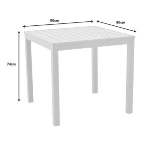 Dining table Kliton - set of 5 aluminum pieces in white, 80x80x74cm