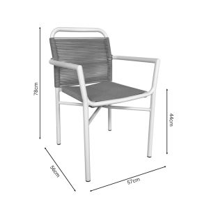 Dining table Kliton - set of 7 aluminum pieces in white, 150x80x74cm