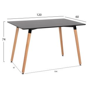 Dining table MDF in beech and black Minimal Art Wood Hm8581,02 120x60x74cm