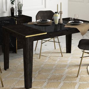 Dining table with marble effect black and gold color 145x85x76cm