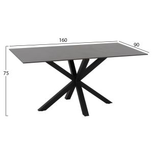 Dining table, black technical stone top, black metal legs, Hm9308.01