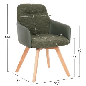 Dining chair Dew fabric in green-legs beech solid 56.5x62x81.5hcm Hm9848.05