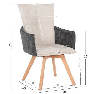 Dining chair Rex beige-gray fabric - solid beech wood legs 53x60x93hcm Hm9847,04