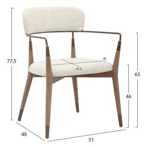 Dining chair Roy solid beech - ecru fabric - metal 51x48x77.5hcm Hm9978
