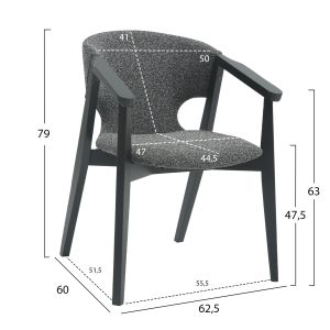 Трапезно кресло Yeger бук масив дамаска черно-тъмносиво 62.5x60x79hcm Hm9995