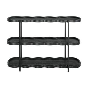 Триетажен помощен овален Mdf рафт с метални крака Fl03392 черен цвят 120x40x80см