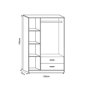 Three-door wardrobe with drawers Edritte made of melamine, light hazelnut color 120x52x195cm