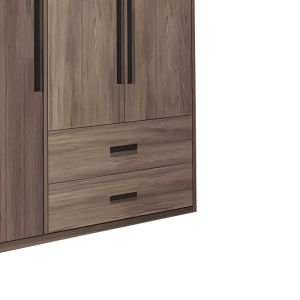 Three-door wardrobe with drawers Edritte made of melamine, light hazelnut color 120x52x195cm