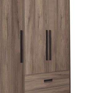 Three-door wardrobe with drawers Edritte made of melamine, light hazelnut color 120x52x195cm