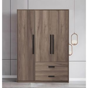Three-door wardrobe with drawers Edritte made of melamine, light hazelnut color 120x52x195cm