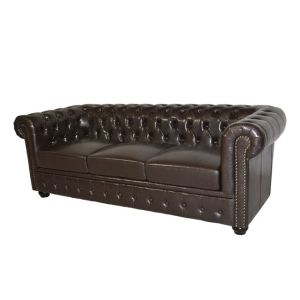 Триместен диван Chesterfield тъмно кафява кожа Hm3009,01