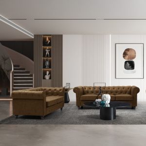 Incredible three-seater sofa, Chesterfield type, antique brown fabric, 203x84x67cm