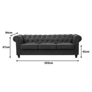 Incredible three-seater sofa, Chesterfield type, antique brown fabric, 203x84x67cm