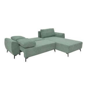 Three-seater sofa with chest, mint-colored fabric, 286x204x93cm