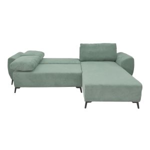 Three-seater sofa with chest, mint-colored fabric, 286x204x93cm
