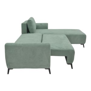 Three-seater sofa with chest, mint-colored fabric, 286x204x93cm