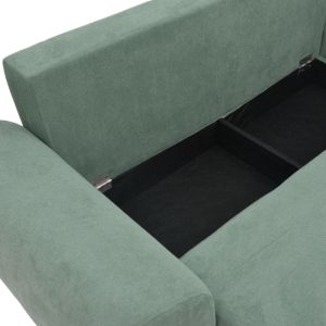 Three-seater sofa with chest, mint-colored fabric, 286x204x93cm