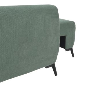Three-seater sofa with chest, mint-colored fabric, 286x204x93cm