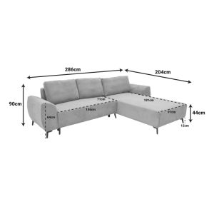 Three-seater sofa with chest, mint-colored fabric, 286x204x93cm