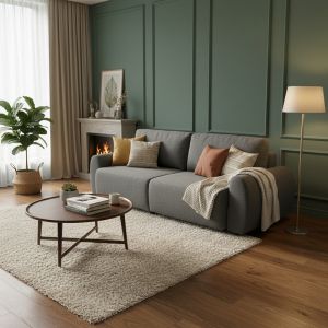 Триместен разтегателен диван Hungie с плат в сив цвят 250x92x89см