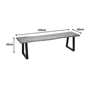 Slim bench Miles made of solid acacia wood in walnut color with black metal legs 160x40x45 cm