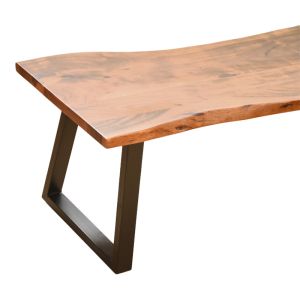 Slim bench Miles made of solid acacia wood in walnut color with black metal legs 160x40x45 cm