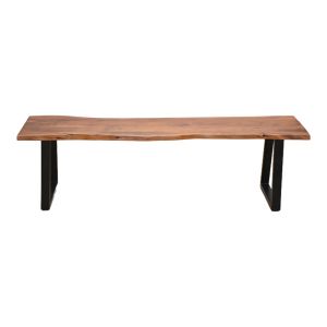 Slim bench Miles made of solid acacia wood in walnut color with black metal legs 160x40x45 cm