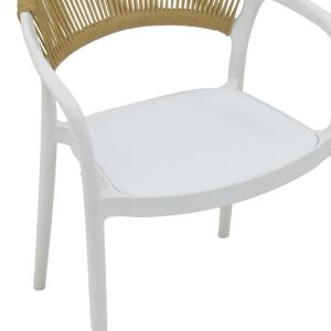 Armchair Ankara stackable Pp white shade with beige rattan 57x48x80cm