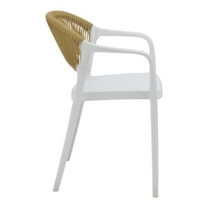 Armchair Ankara stackable Pp white shade with beige rattan 57x48x80cm