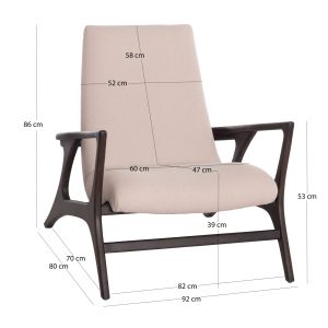 Armchair Arya Sm9969 teak in black-cream-white boucle fabric 79x88x83cm.