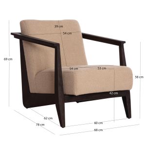 Armchair Cintia Sm9966, mahogany wood, black-cream-white cushions, 65x75x60cm.
