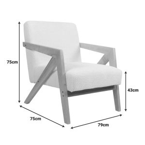 Garifa armchair white fabric and natural legs 79x75x75cm