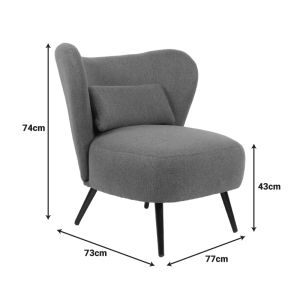 Nagreta armchair, cream fabric and black metal legs, 77x73x74cm