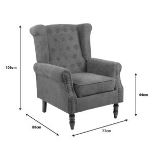 Piore Chesterfield Armchair Dark brown textile upholstery and walnut rubber wood legs 77x80x106cm