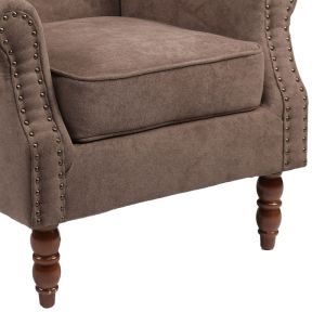 Piore Chesterfield Armchair Dark brown textile upholstery and walnut rubber wood legs 77x80x106cm