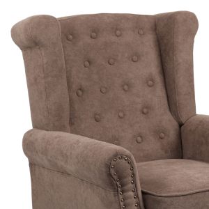 Piore Chesterfield Armchair Dark brown textile upholstery and walnut rubber wood legs 77x80x106cm