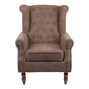 Piore Chesterfield Armchair Dark brown textile upholstery and walnut rubber wood legs 77x80x106cm