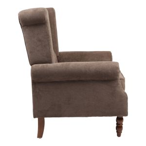 Piore Chesterfield Armchair Dark brown textile upholstery and walnut rubber wood legs 77x80x106cm