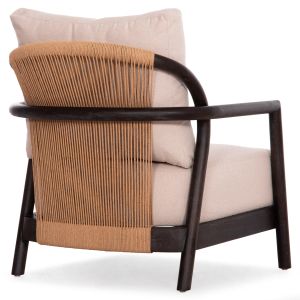Armchair Pristein Sm9964 mahogany wood in black-rope-creamy white with cushion 70x77x71.5cm.