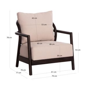 Armchair Pristein Sm9964 mahogany wood in black-rope-creamy white with cushion 70x77x71.5cm.