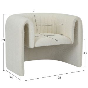 Armchair Riker, boucle, white color, metal frame 92x74x69cm Hm9682,04
