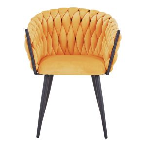 Vivian armchair, yellow velvet, with legs, black metal, 61x55x80 cm