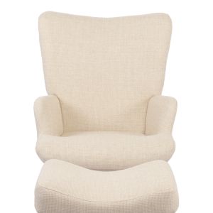 Armchair with stool Gerlina, cream fabric and natural legs 71x64x94cm