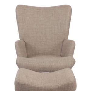 Armchair with stool Gerlina, gray-beige fabric and natural-colored legs, 71x64x94 cm