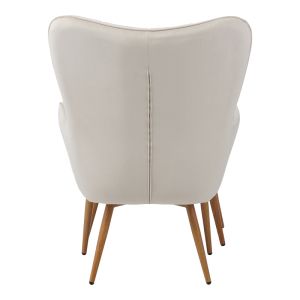Armchair with stool and cushion Maddison cream velvet-natural legs 68x72x98cm