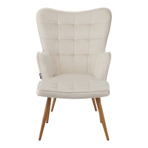 Armchair with stool and cushion Maddison cream velvet-natural legs 68x72x98cm