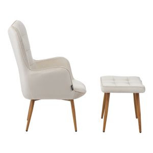 Armchair with stool and cushion Maddison cream velvet-natural legs 68x72x98cm